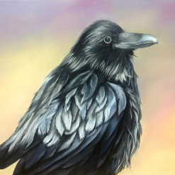 Paige Guzi, Raven Crowing. Oil painting created at Oam Studios Art Academy of Pleasanton California.