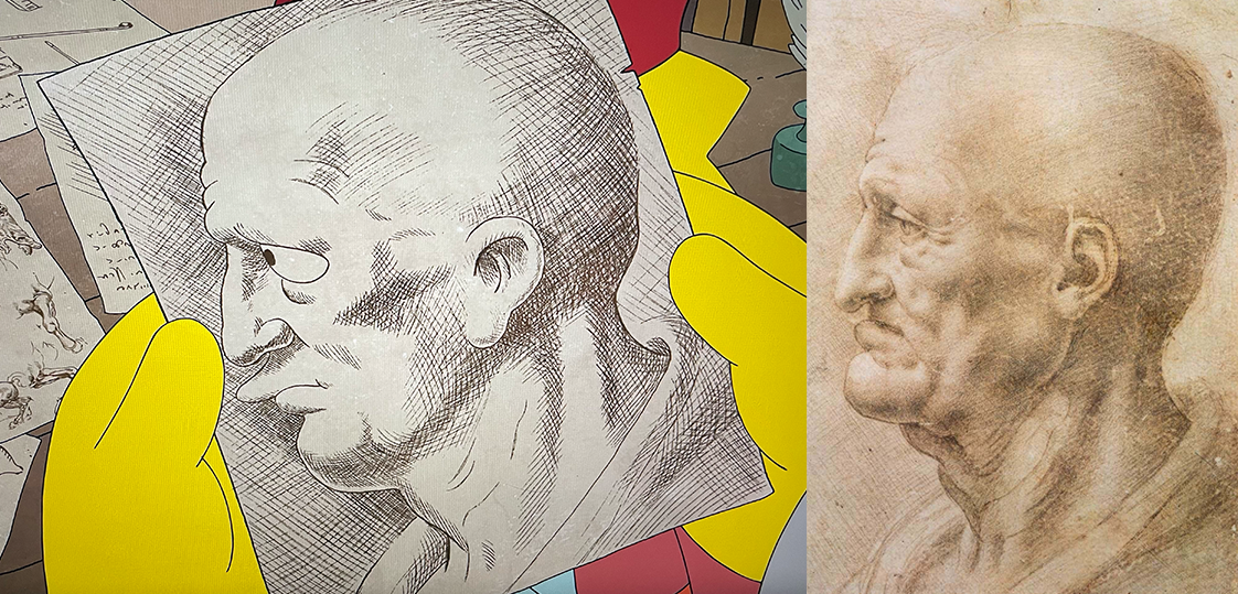 Comparison of Matt Groening’s version of Leonardo Da Vinci’s Profile of an Old Man.