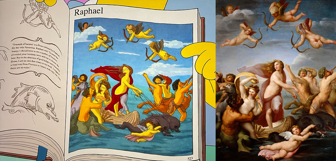 Comparison of The Simpsons Triumph of Galatea and that which was painted by Raphael